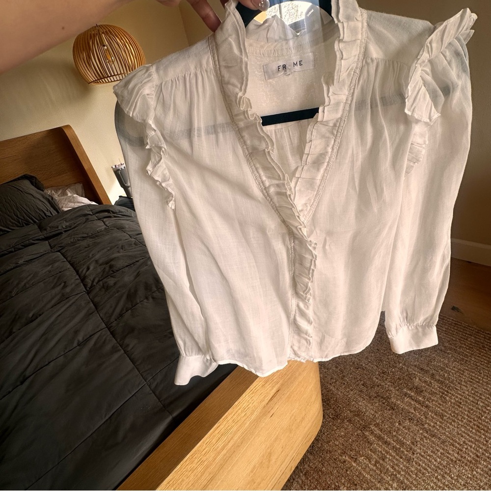 Frame Denim Women's Cream Ruffle Blouse